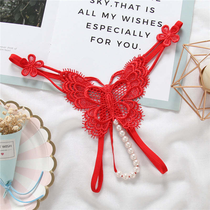 Embroidered Pearl Lace Thong(Buy 1, get 2 free)