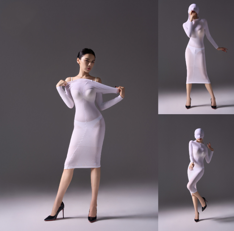 Mysterious, form-fitting, bodycon dress.