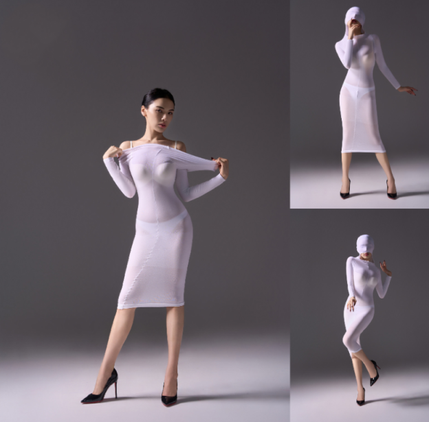 Mysterious, form-fitting, bodycon dress.