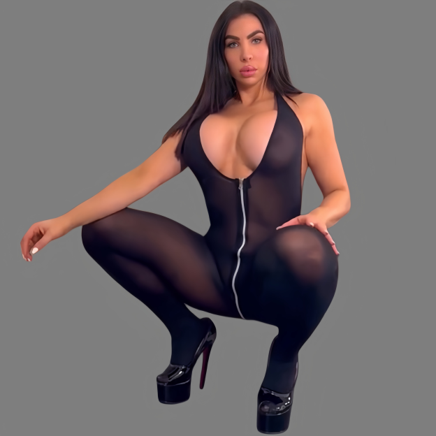 Sexy open-crotch bodysuit with a zipper.