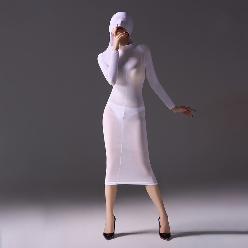 Mysterious, form-fitting, bodycon dress.