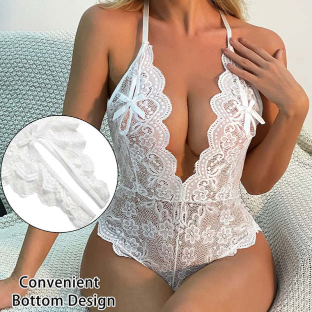 V-neck Lace Backless Bodysuit