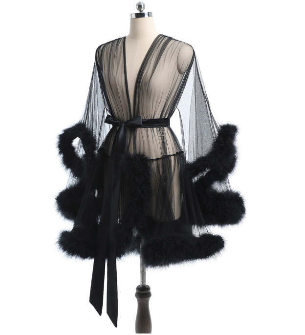 Sheer Mesh Feather Robe