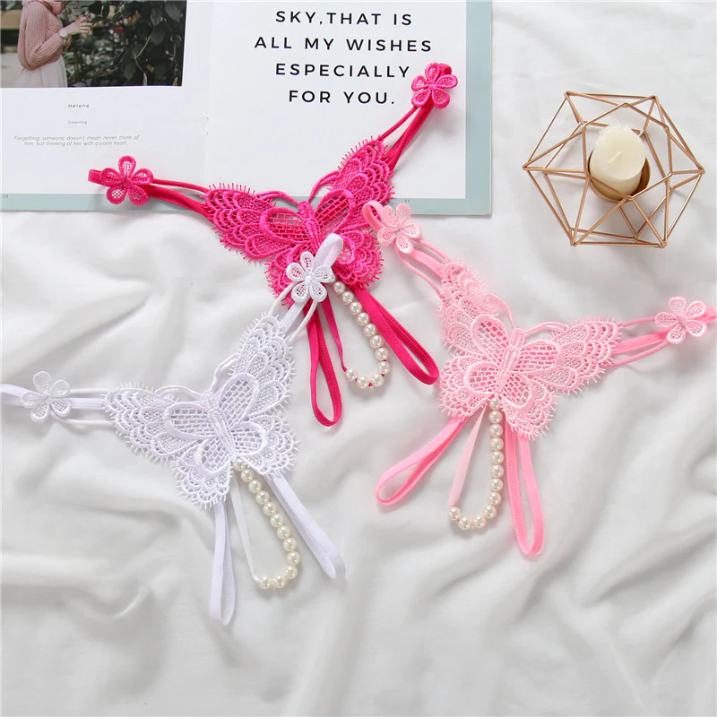 Embroidered Pearl Lace Thong(Buy 1, get 2 free)