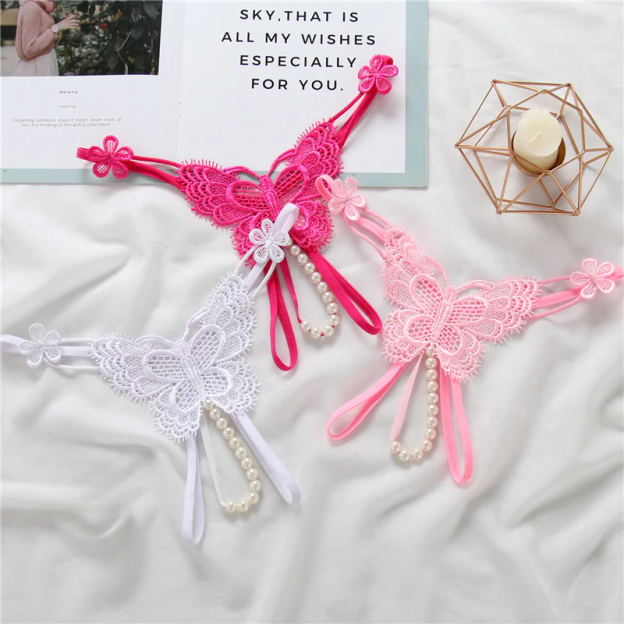 Embroidered Pearl Lace Thong(Buy 1, get 2 free)
