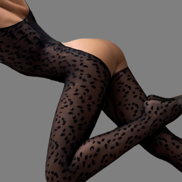 Wild leopard print open-buttocks bodysuit stockings