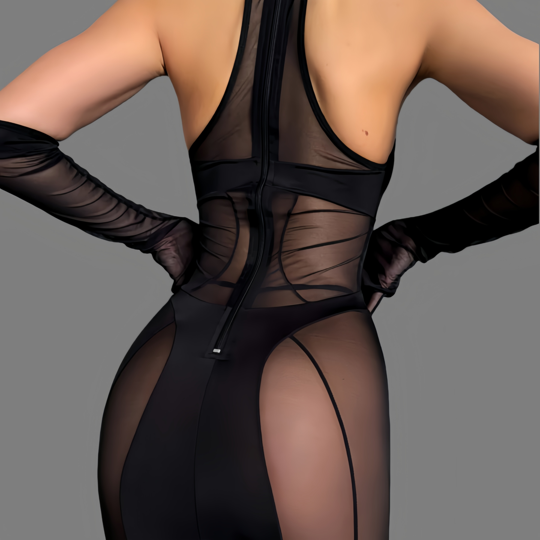 New sheer mesh bodysuit 3-piece set with gloves