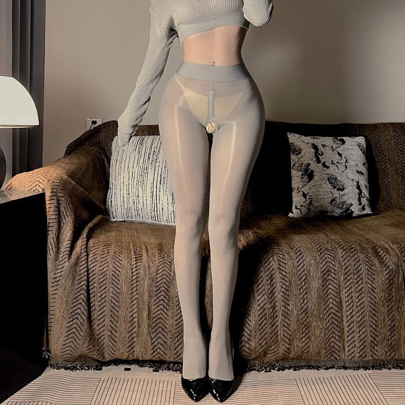 New style zippered, adjustable, sexy open-crotch, glossy sheer stockings.