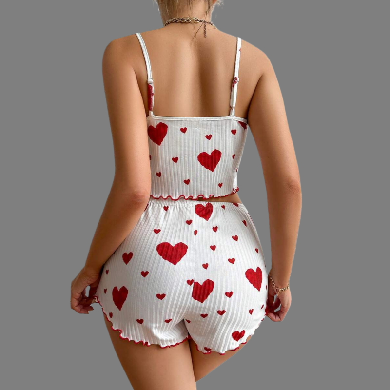 Sweet heart-print camisole and shorts pajama set