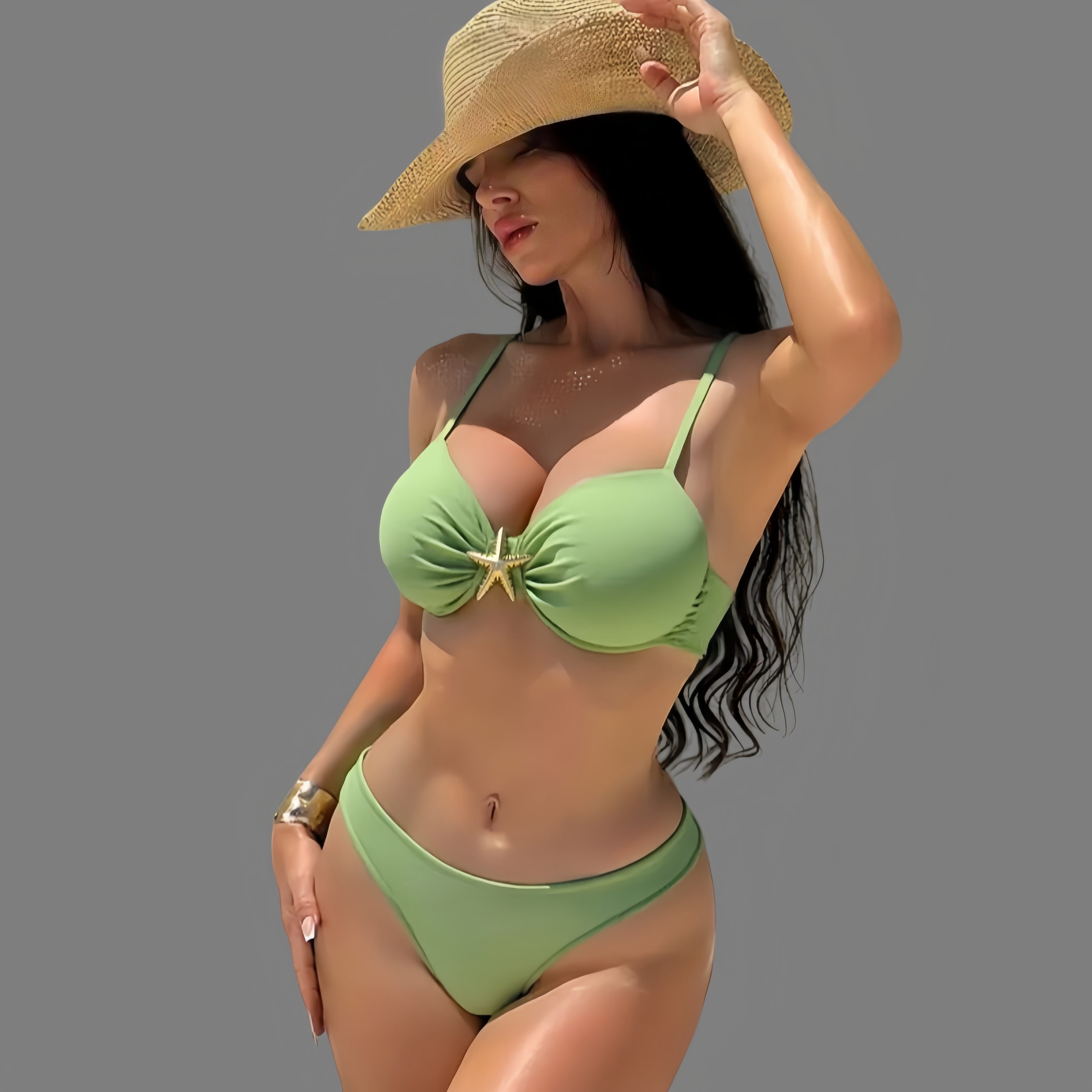 New stylish solid color starfish bikini swimsuit