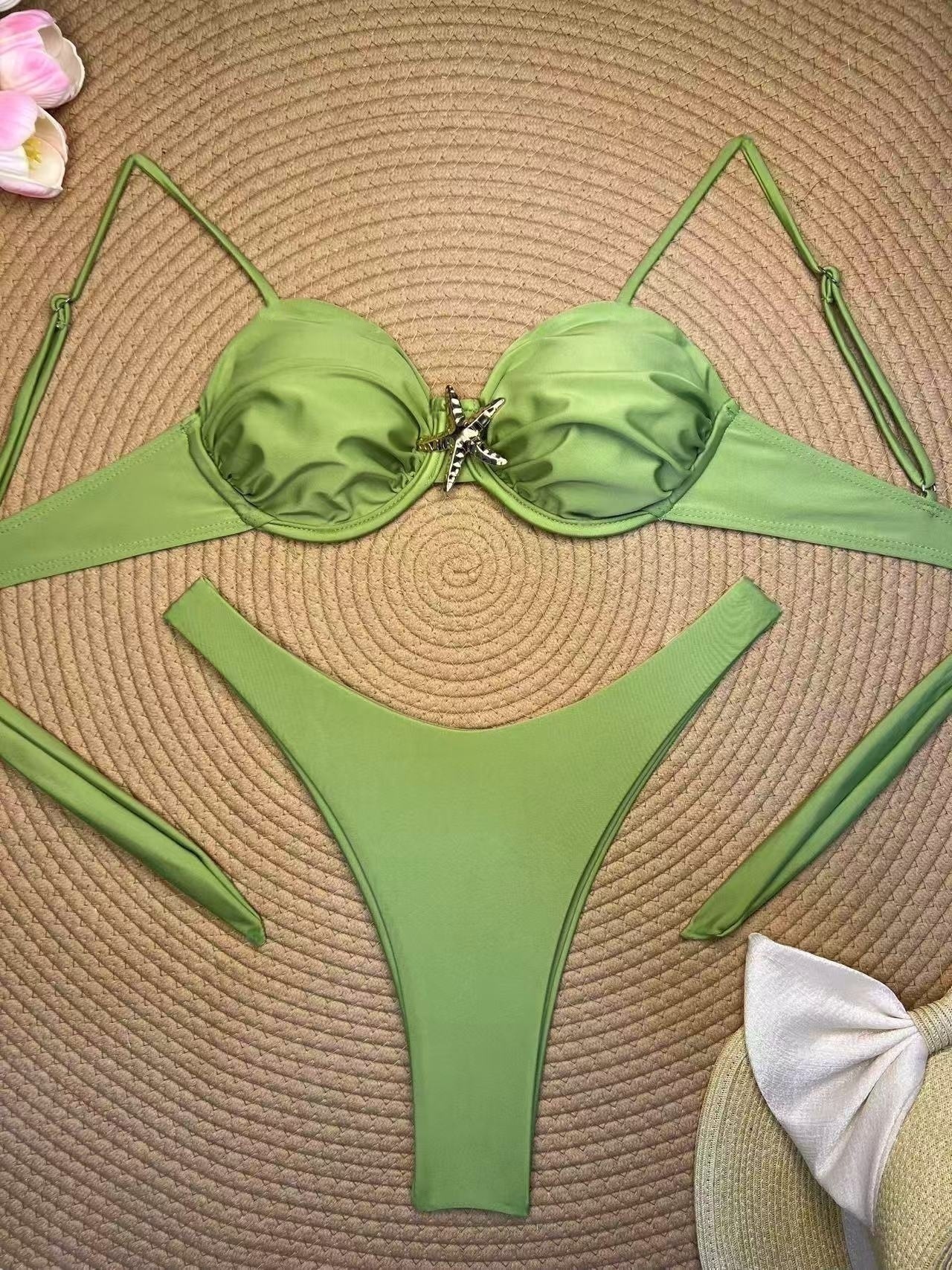 New stylish solid color starfish bikini swimsuit
