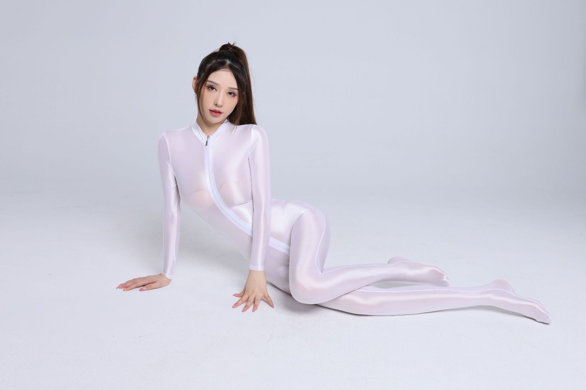 Lustrous and smooth silk double-zippered over-crotch bodysuit