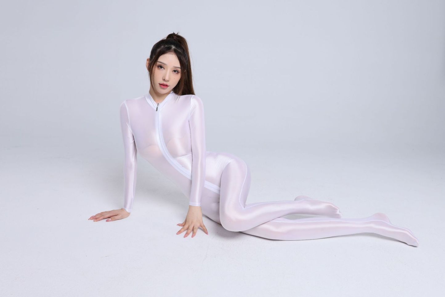 Lustrous and smooth silk double-zippered over-crotch bodysuit