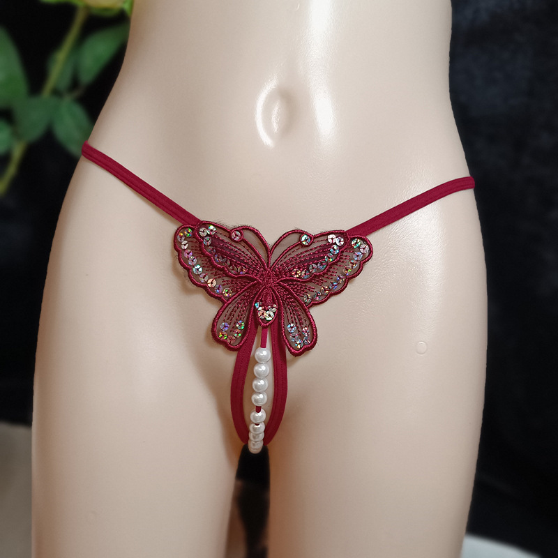 Butterfly sequin beaded thong underwear