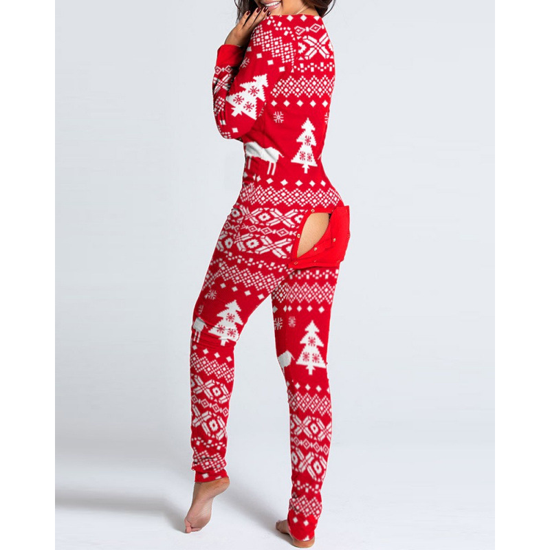 New flip-up printed Christmas long-sleeved pajamas