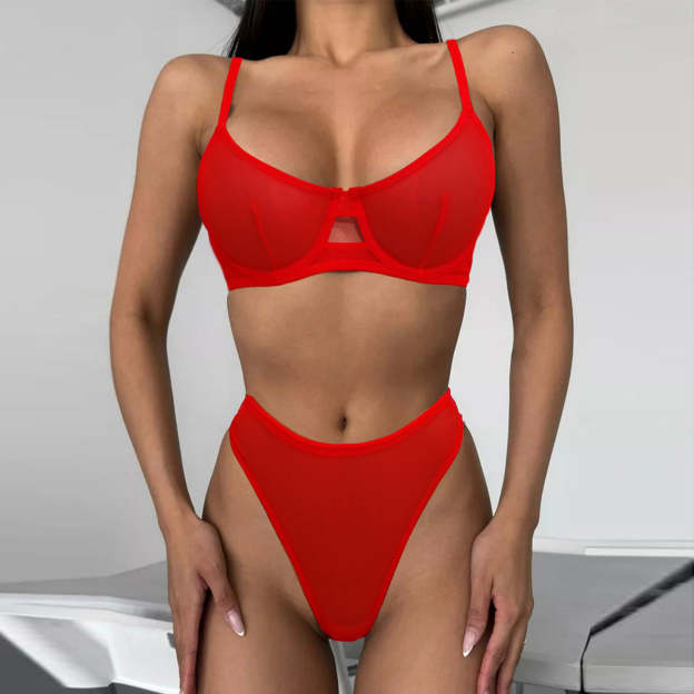 Sexy leopard print bra ultra-thin mesh set