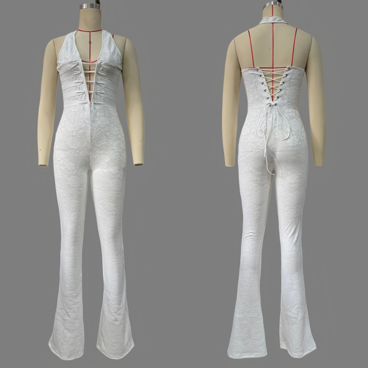 New lace deep V-neck halter jumpsuit