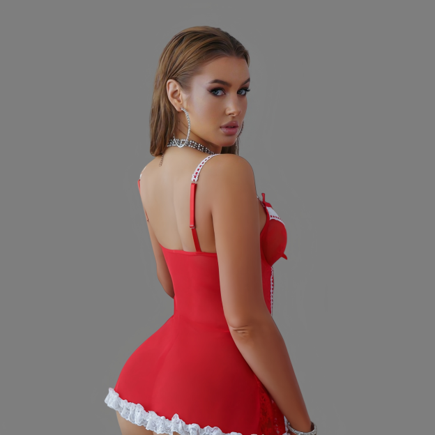 Seductive lace sheer nightgown + stockings