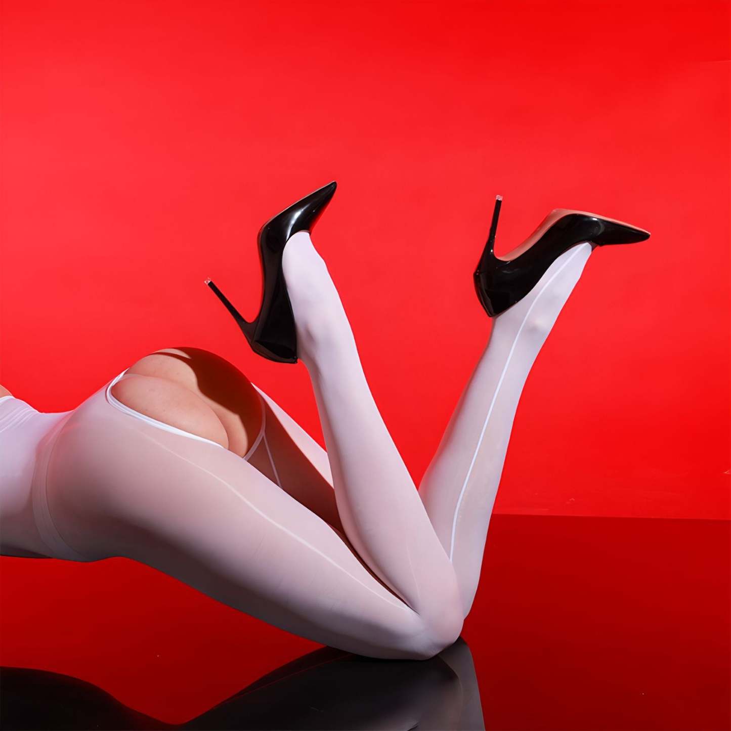 Sexy shiny suspender one-piece crotchless stockings