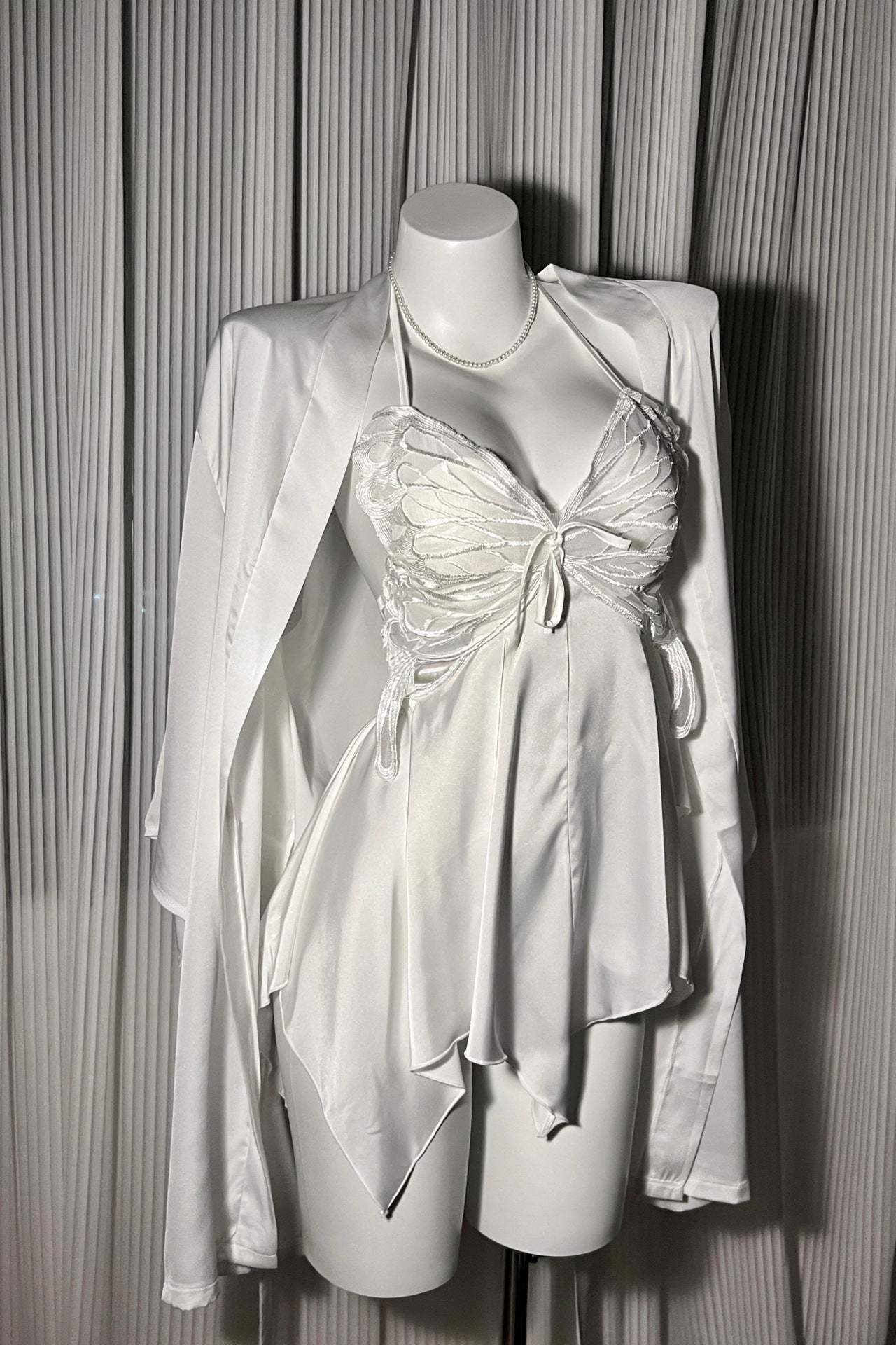 Sexy Bowknot Suspender Ice Silk Nightdress with Padded Bra