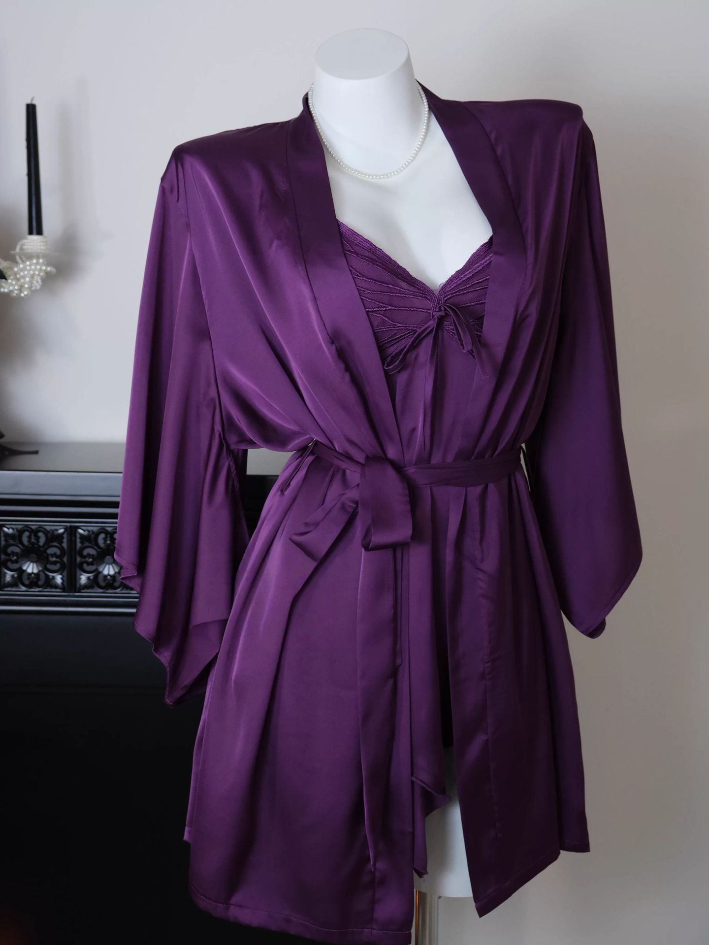 Sexy Bowknot Suspender Ice Silk Nightdress with Padded Bra