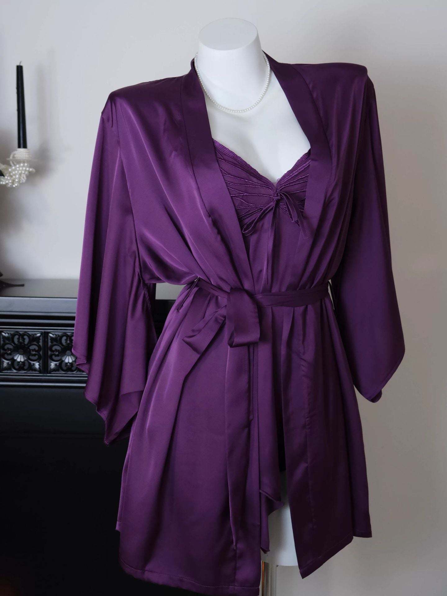 Sexy Bowknot Suspender Ice Silk Nightdress with Padded Bra