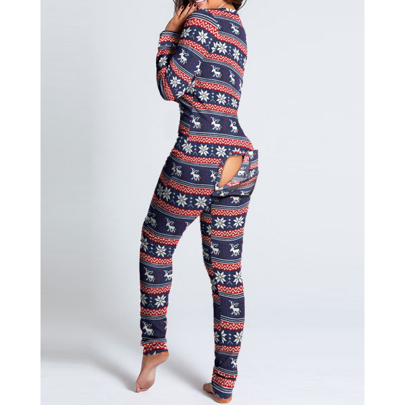 New flip-up printed Christmas long-sleeved pajamas