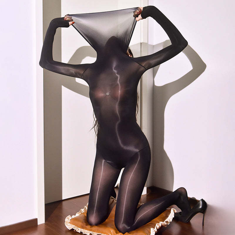 Shiny tight high collar stockings