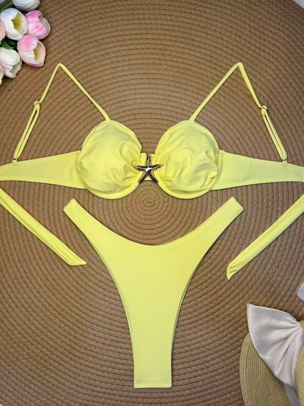 New stylish solid color starfish bikini swimsuit