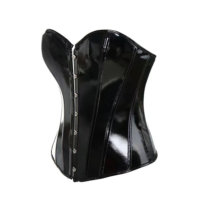 Exquisite, stylish, and elegant black PVC mirrored leather shapewear