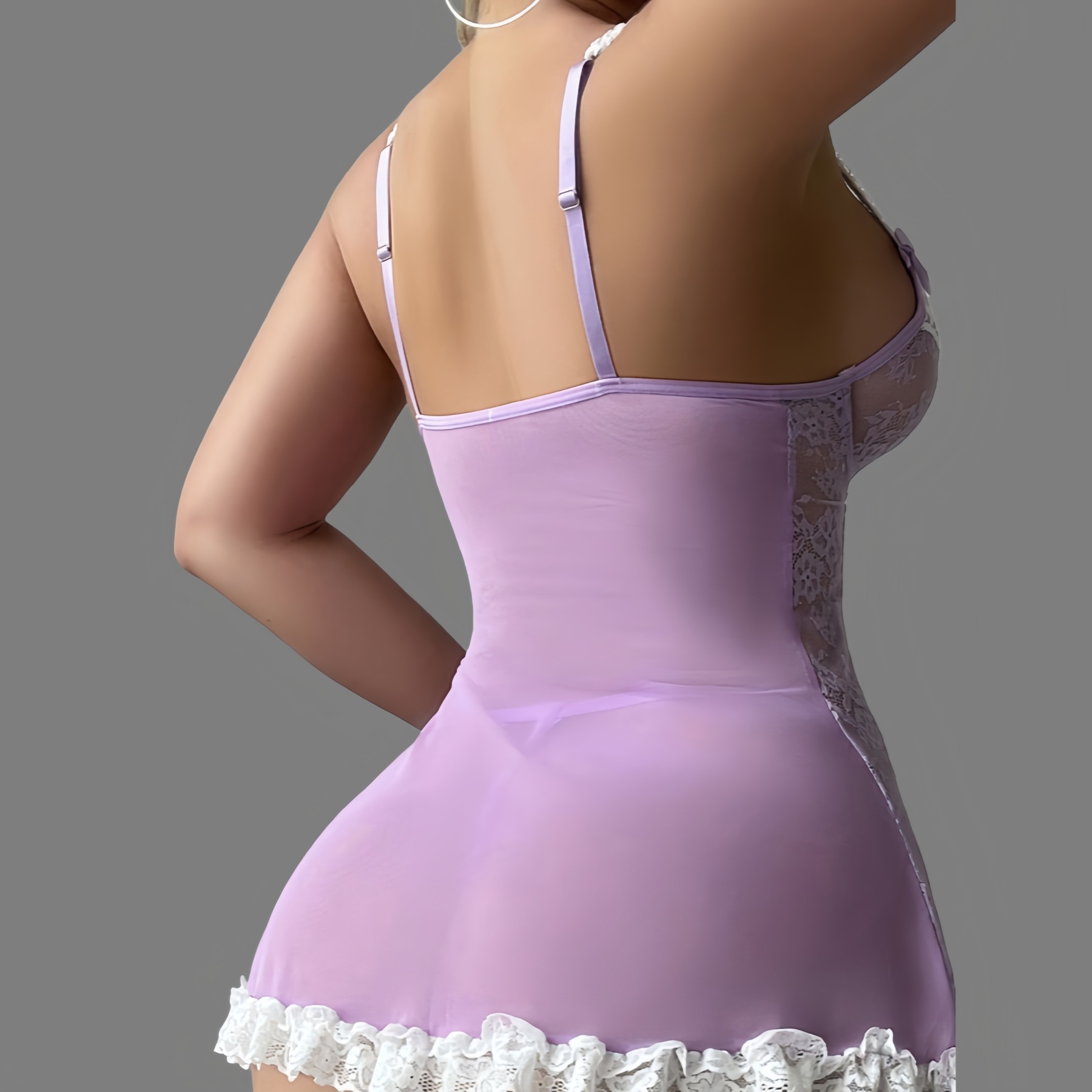 Seductive lace sheer nightgown + stockings