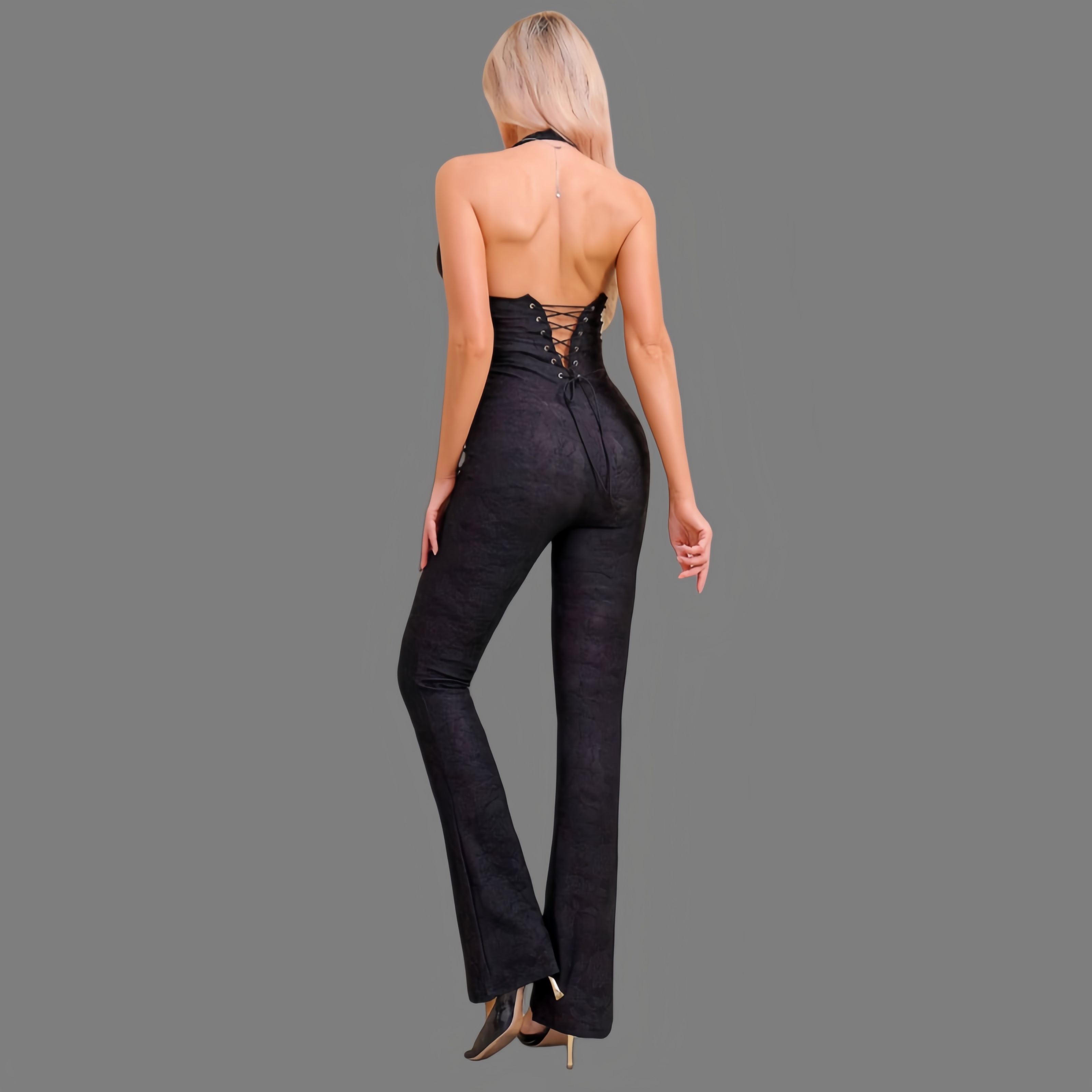 New lace deep V-neck halter jumpsuit