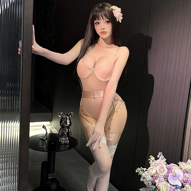 Strapped Mesh Lingerie Set – Sleek Bodysuit with Gloves