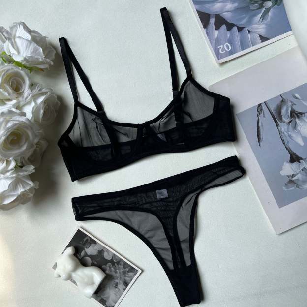 Sexy leopard print bra ultra-thin mesh set