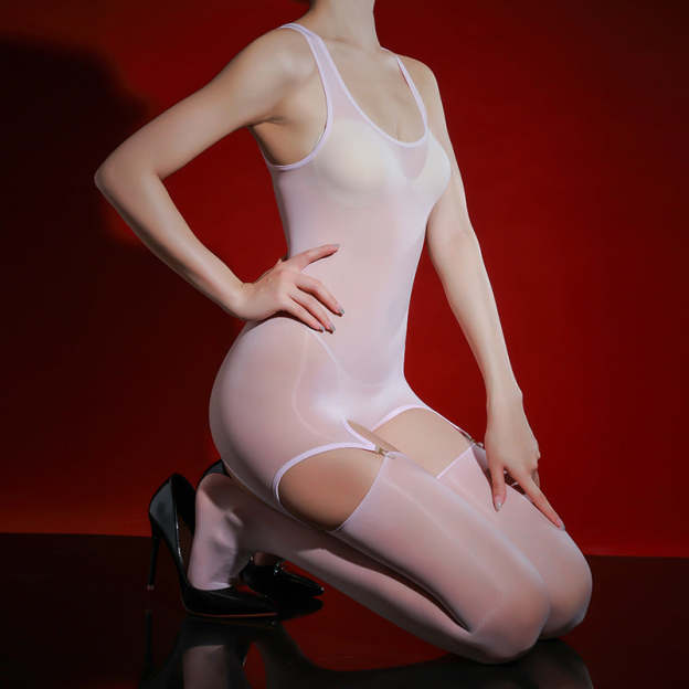Full body ultra-thin suspender suit open crotch one-piece stockings