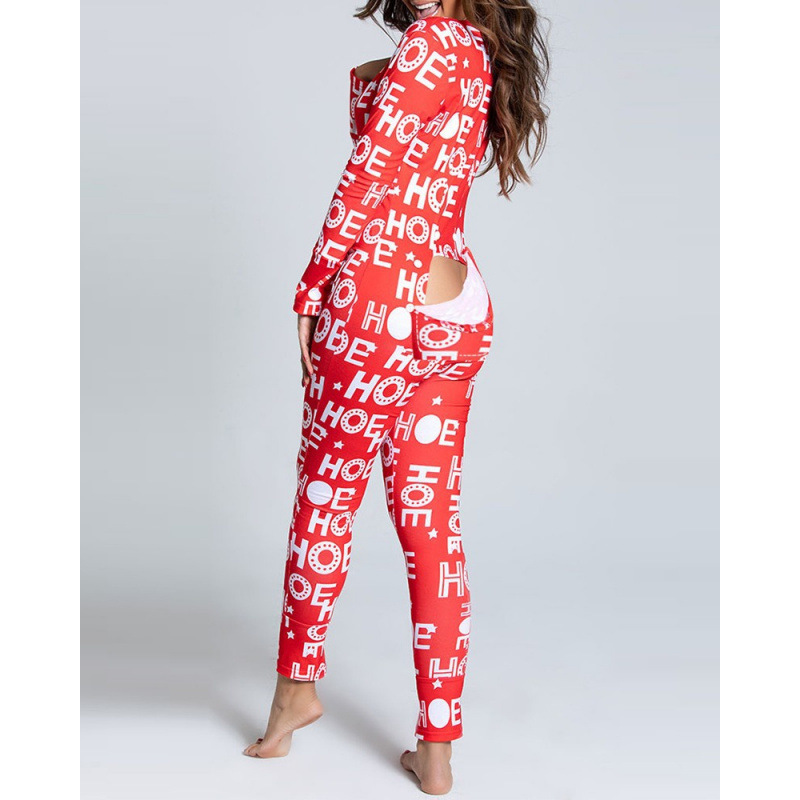 New flip-up printed Christmas long-sleeved pajamas