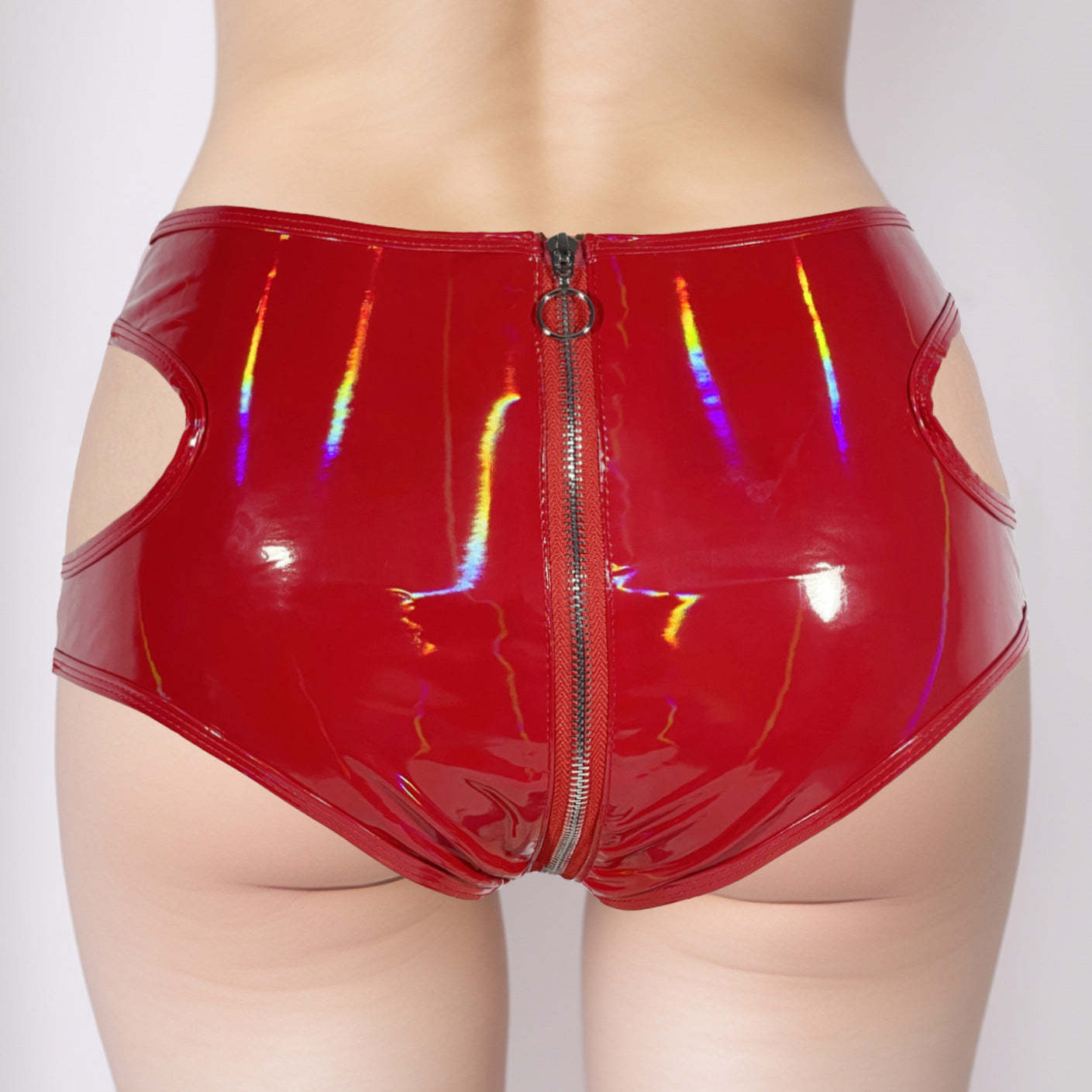 Sexy Shiny Patent Leather Zipper Crotch Shorts Bodysuit