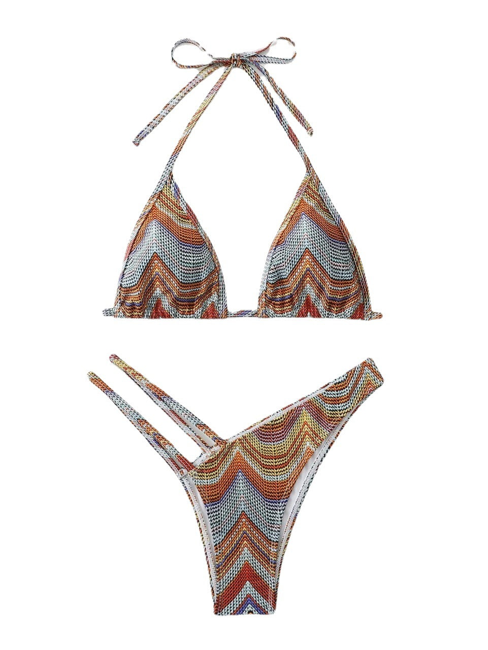 Striped hollow suspender bikini sexy swimsuit