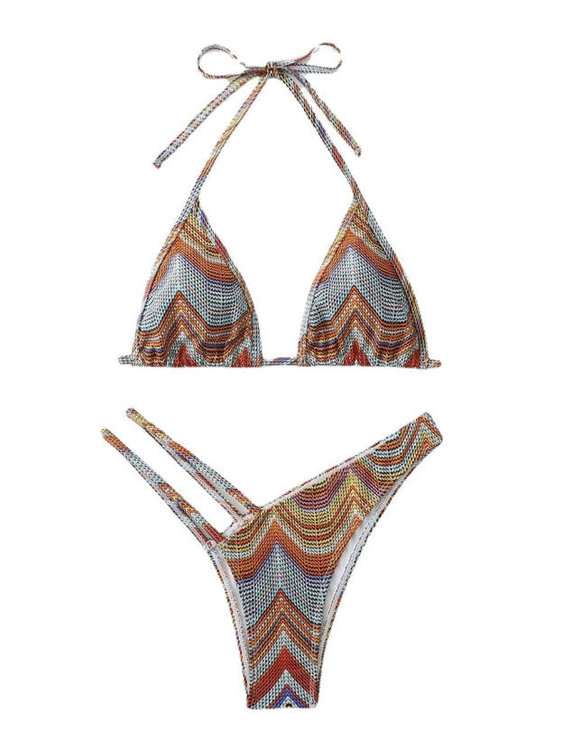 Striped hollow suspender bikini sexy swimsuit