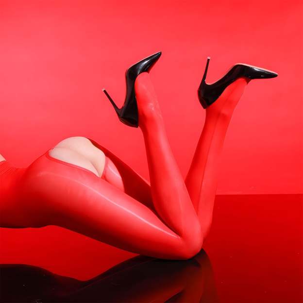 Sexy shiny suspender one-piece crotchless stockings