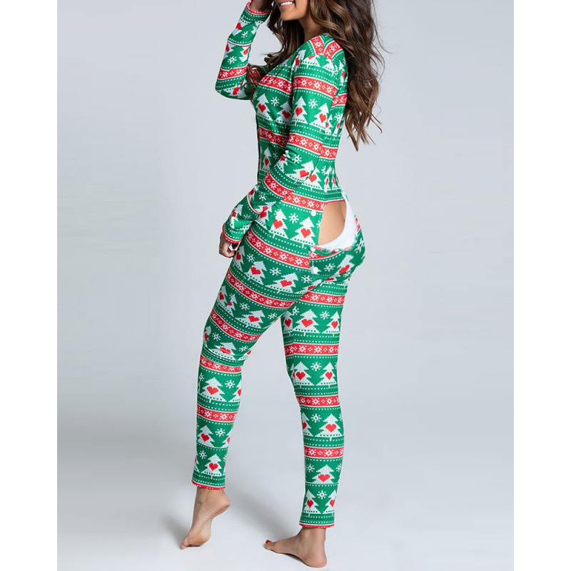 New flip-up printed Christmas long-sleeved pajamas