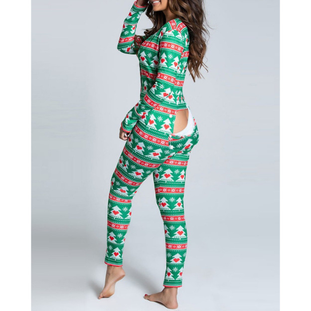 New flip-up printed Christmas long-sleeved pajamas