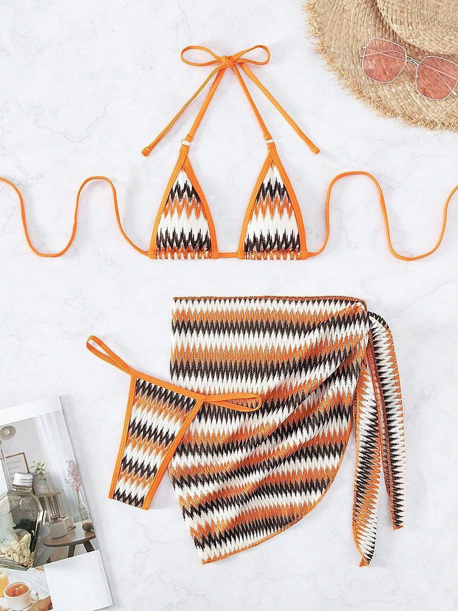 New Wave Printed Swimsuit Three-Piece Set