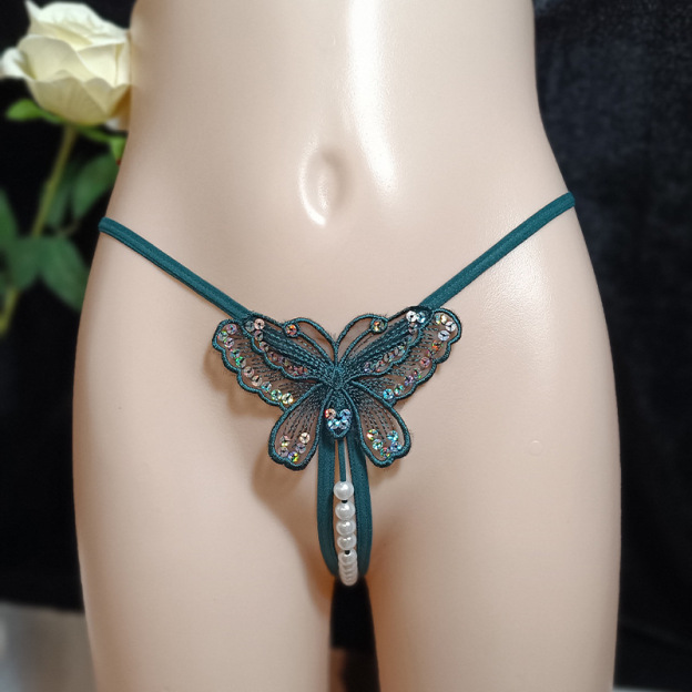 Butterfly sequin beaded thong underwear