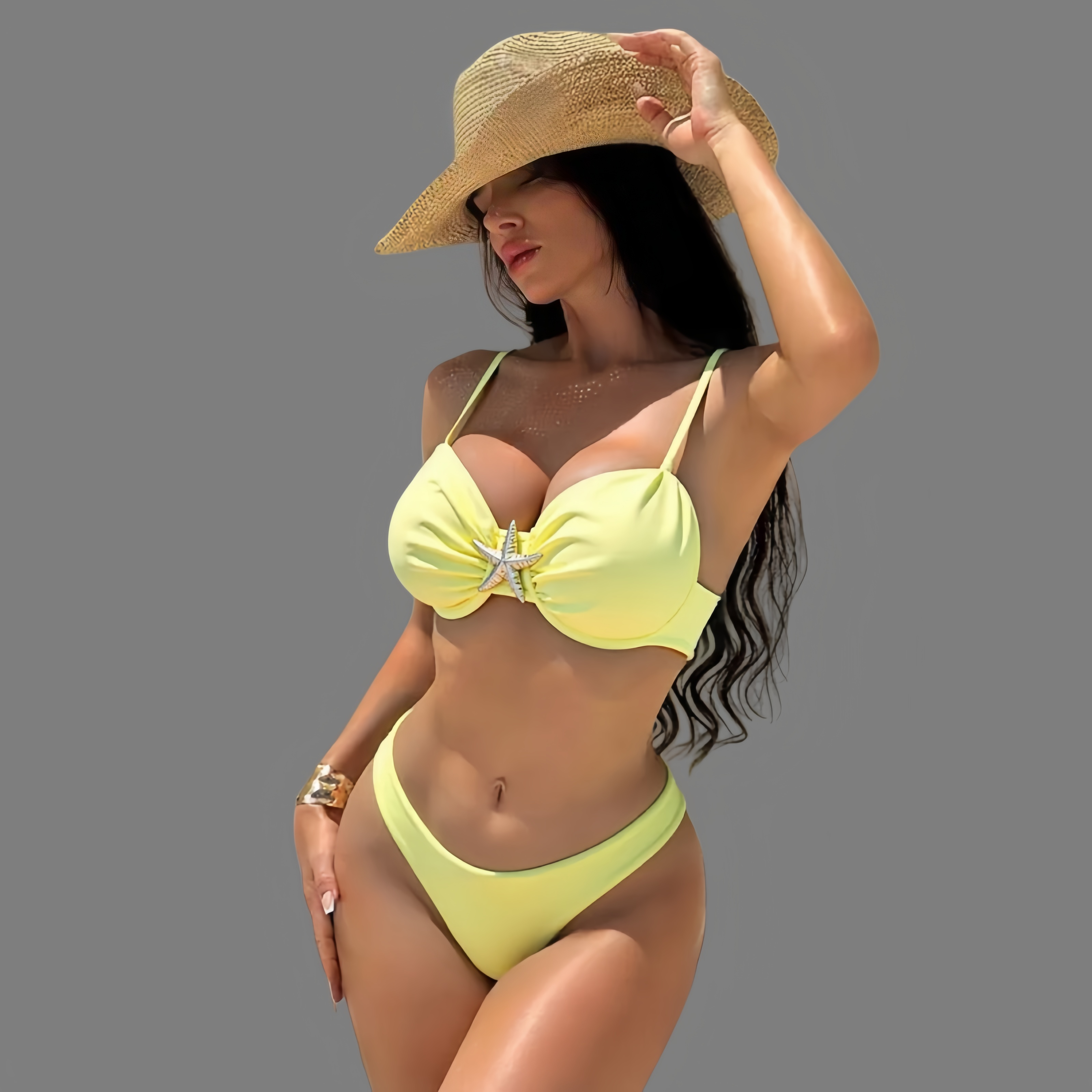 New stylish solid color starfish bikini swimsuit