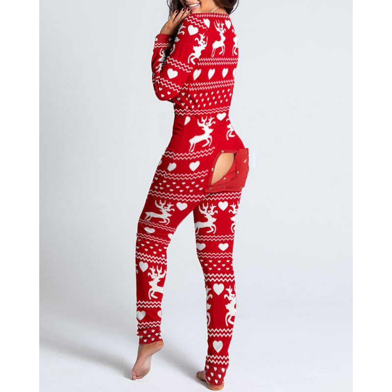 New flip-up printed Christmas long-sleeved pajamas