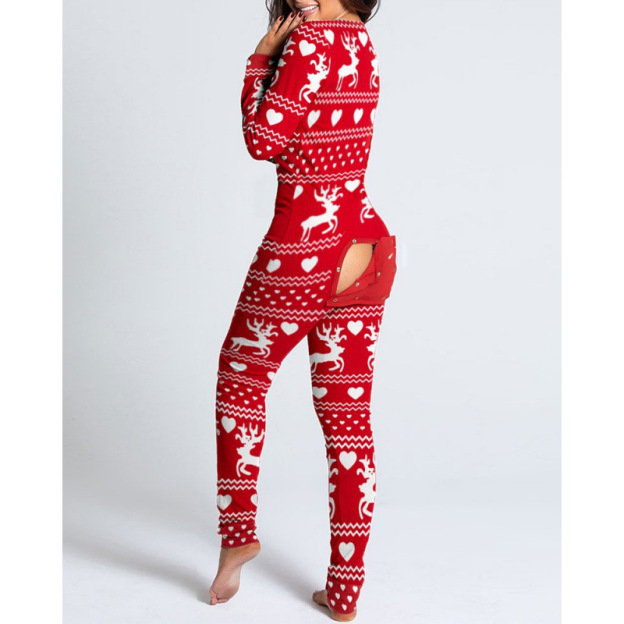 New flip-up printed Christmas long-sleeved pajamas