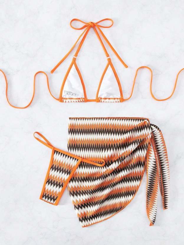 New Wave Printed Swimsuit Three-Piece Set