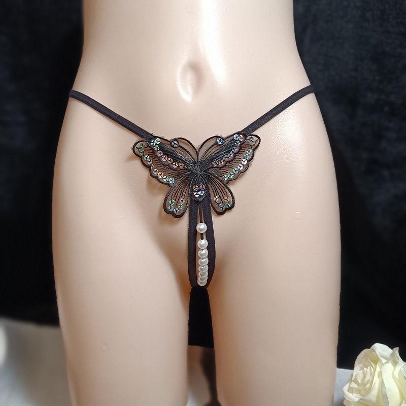 Butterfly sequin beaded thong underwear