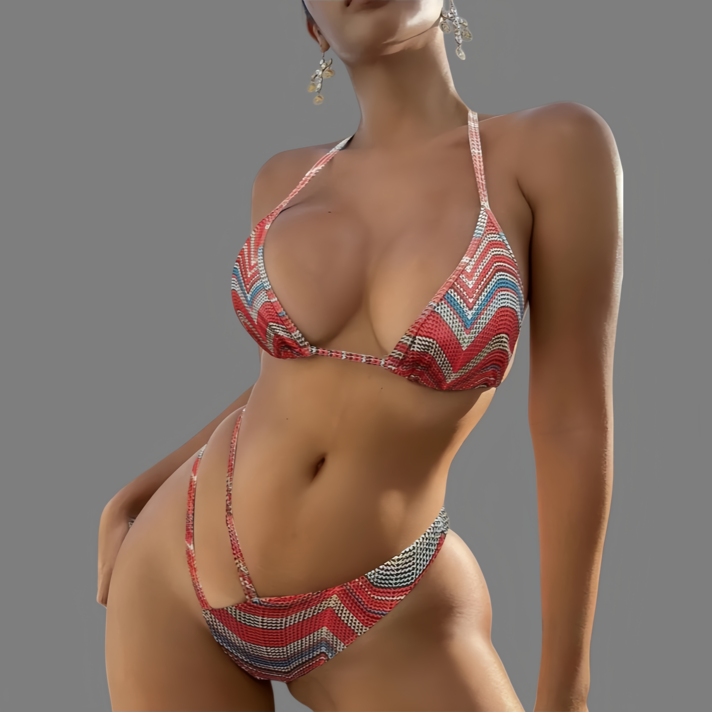 Striped hollow suspender bikini sexy swimsuit